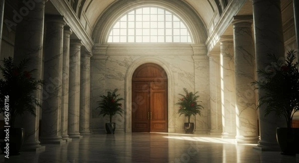 Fototapeta Majestic hall with arched window