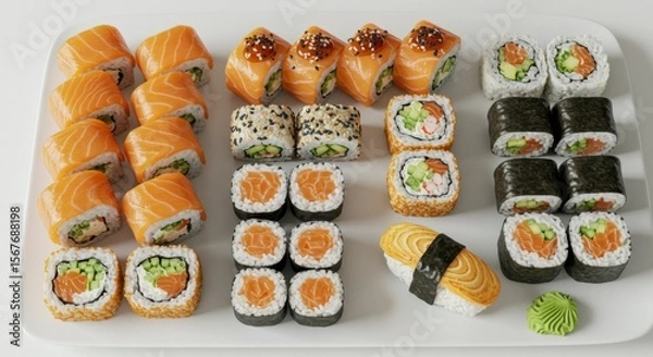 Fototapeta Assorted sushi platter with various rolls