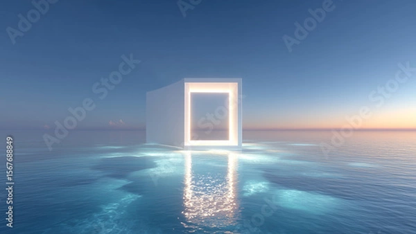 Fototapeta Floating Neon Square Above the Ocean