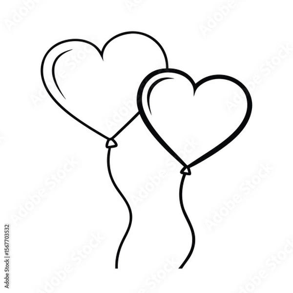 Fototapeta Couple Of Heart Shaped Balloons In Continuous Drawing For Love Valentine And Romantic Concept