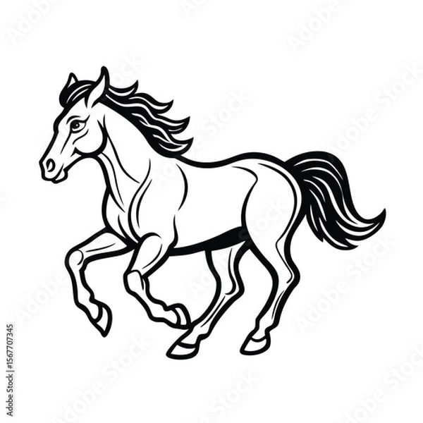 Fototapeta Running Black Line Horse On White Background Vector For Animal Speed And Race Illustration