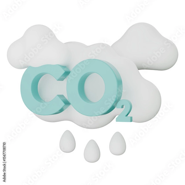 Fototapeta CO2 icon with clouds and drops symbolizing air pollution climate change danger 3d illustration