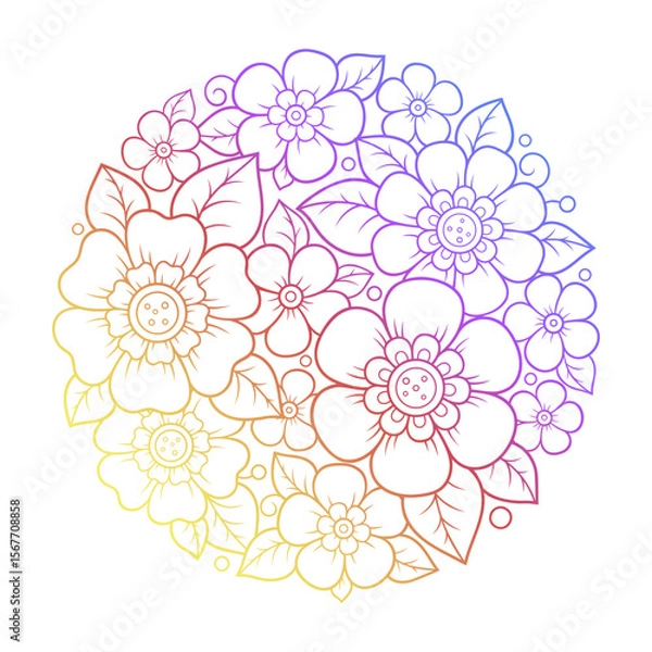 Fototapeta Circular pattern in form of mandala with flower for Henna, Mehndi, tattoo, decoration. Decorative ornament in ethnic oriental style. Rainbow pattern on white background.