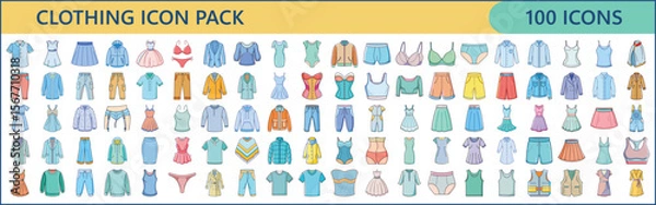 Fototapeta Clothing Icon Set – 100 Fashionable Apparel Vector Icons in Flat Design