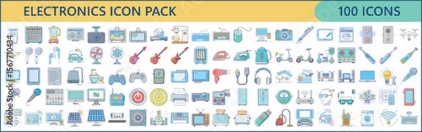 Fototapeta Modern Electronics Icon Set – 100 High-Quality Technology Vector Symbols