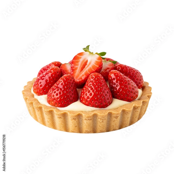 Fototapeta Strawberry cream tart isolated on transparent background Generative Ai.