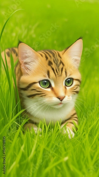 Fototapeta cat on green grass