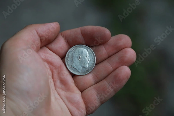 Fototapeta Antique silver coin one rupee of India