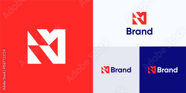 Fototapeta Letter M modern geometric monogram style, Logo icon design vector illustration, Symbol initial alphabet sign with negative space concept for financial, consulting, technology and brand identity