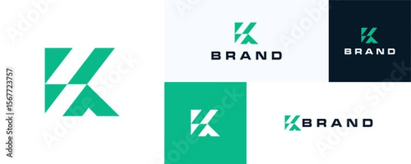 Fototapeta Letter K modern geometric monogram style, Logo icon design vector illustration, Simple symbol initial alphabet sign with negative space concept for financial, consulting and brand identity business