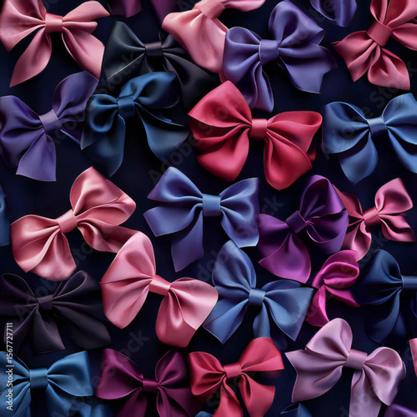 Obraz Seamless beautiful decorative coquette dark blue bows pattern.