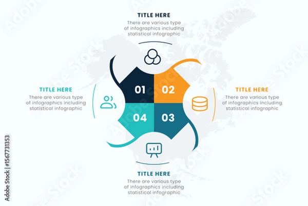 Fototapeta Infographic elements design template, A circle infographic with 4 steps can be used for workflow layout, presentation, diagram, banner, web design, and vector illustration.	
