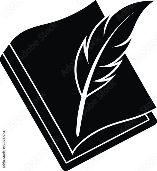 Fototapeta book with a quill icon silhouette on white backgro (1).eps