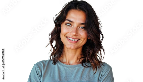 Fototapeta Portrait of a smiling brunette woman in natural light