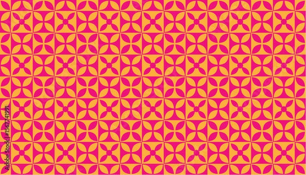 Fototapeta Colorful floral tile design featuring abstract petals in a repeating geometric format