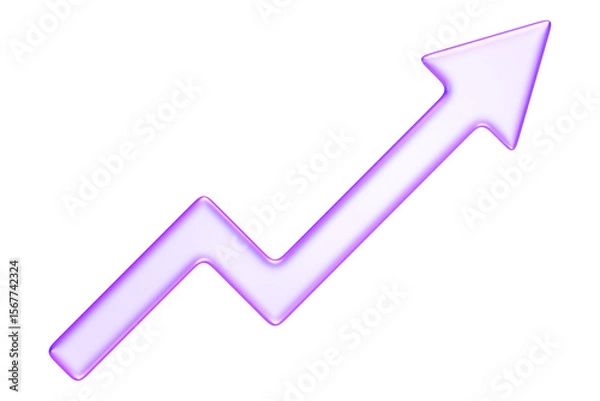 Obraz Purple glassmorphism upward arrow chart icon, illustrating business growth, success, or increasing metrics, 3d rendering