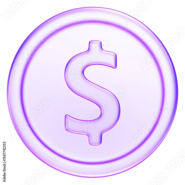 Obraz Purple glassmorphism coin icon with dollar sign, perfect for concepts of currency, pricing, or saving money, 3d rendering