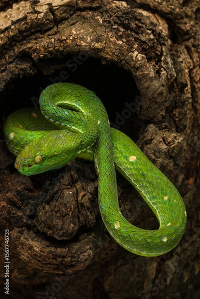 Fototapeta Hagen's pit viper and a dragonfly