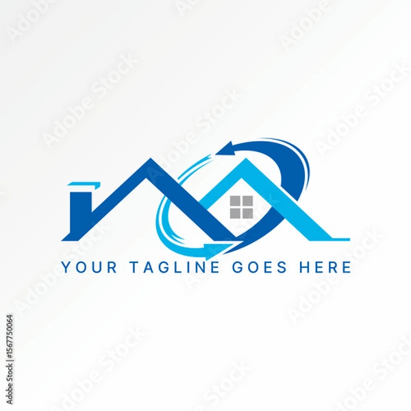 Fototapeta Logo design graphic concept creative premium vector stock image top sell simple 2 roof house add recycle cut swoosh renewable energy home development