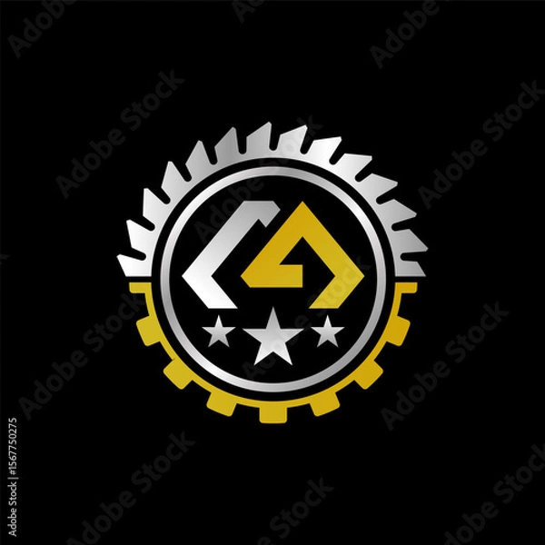 Fototapeta Logo design graphic concept creative premium vector stock image top sell initial M or CA font with gear circular saw blade handmade mechanical service