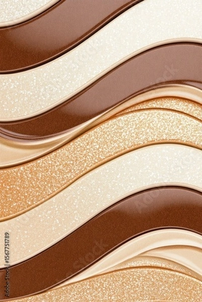 Fototapeta Luxurious chocolate wave background with assorted tones from dark to creamy milk, soft glossy surface with golden highlights and elegant flow, perfect for dessert branding or packaging visuals