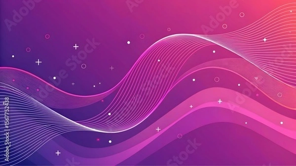 Obraz Abstract Waves in Gradient Purple Background with Stars and Lines