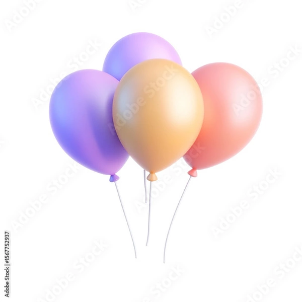 Fototapeta 3D Colorful Marbled Balloons Floating on transparent background.