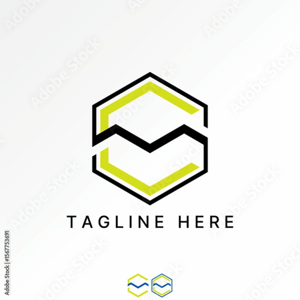 Fototapeta Logo design graphic concept creative premium vector stock image top sell letter CM or GCM font line hexagon motif pattern aesthetic decorative brand