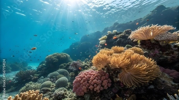 Obraz Vibrant Underwater Coral Reef Ecosystem with Colorful Marine Life
