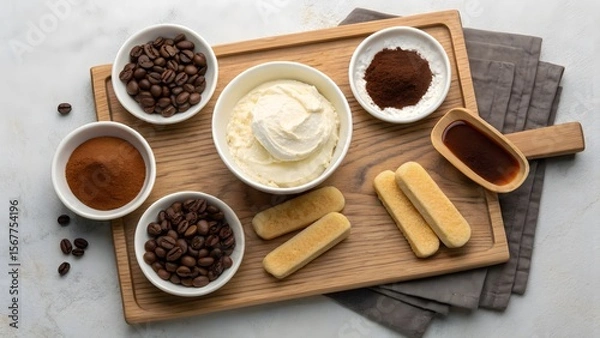 Obraz Creamy Dessert Preparation with Coffee and Savoiardi Biscuits