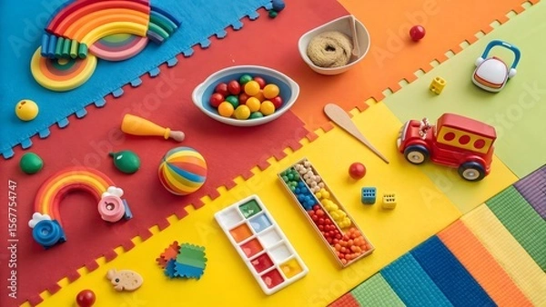 Obraz Colorful Children's Playroom with Toys and Educational Materials
