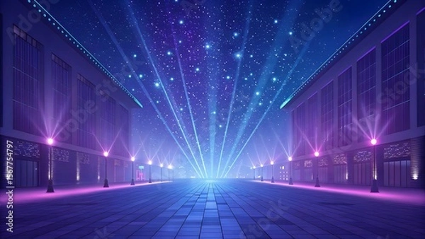 Obraz Futuristic Street with Colorful Lights and Starry Night Sky