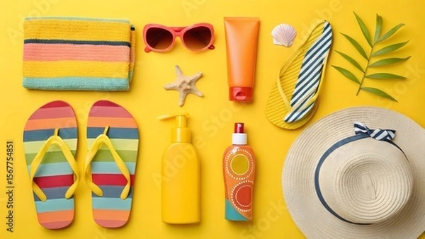 Obraz Colorful Beach Accessories for Summer Vacation and Fun Days