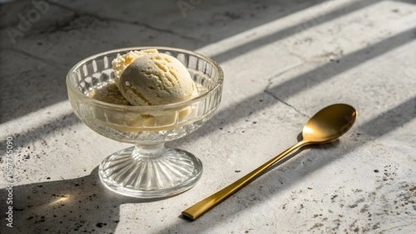 Obraz Elegant Dessert Scene with Ice Cream in Glass Dish and Spoon