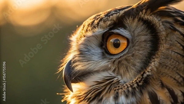 Obraz Close-Up of Owl with Striking Yellow Eye Against Soft Background
