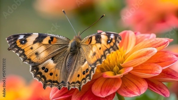 Obraz Colorful Butterfly Resting on Vibrant Flower Under Soft Lighting