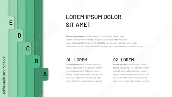 Fototapeta A five-step horizontal infographic template for a presentation slide. Modern infographics with five stages