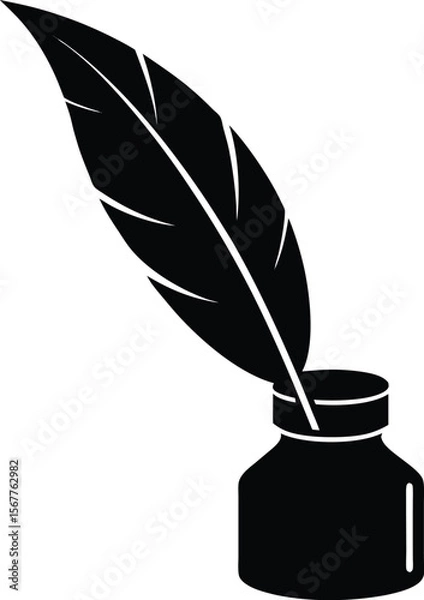 Fototapeta feather quill and ink bottle icon silhouette on wh (3).eps