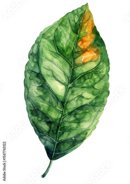 Obraz Watercolor illustration of a leaf on a transparent background, perfect for nature designs, eco projects, and botanical art...
