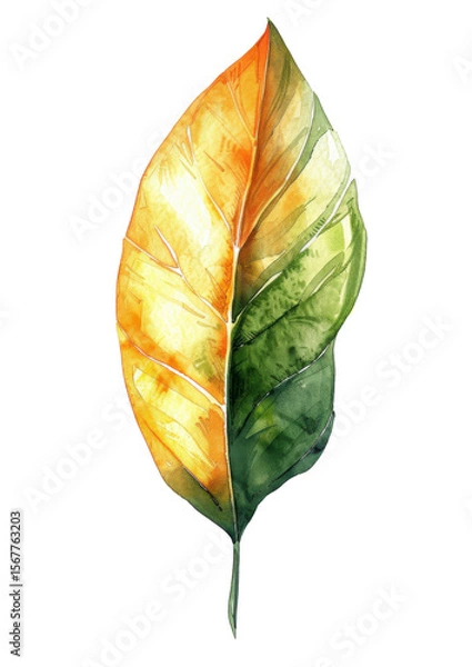 Obraz Watercolor illustration of a leaf on a transparent background, perfect for nature designs, eco projects, and botanical art...