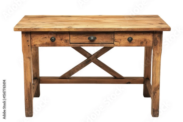 Fototapeta Rustic wooden table antique furniture design crafted with vintage charm and unique style aged on transparent background