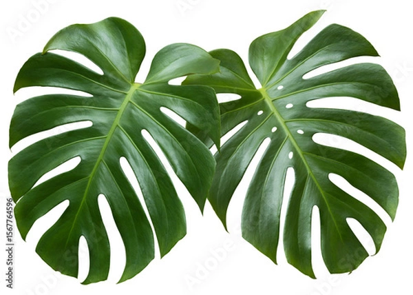Fototapeta Two tropical leaves monstera isolated on white background. monstera leaf a. Object with clipping path