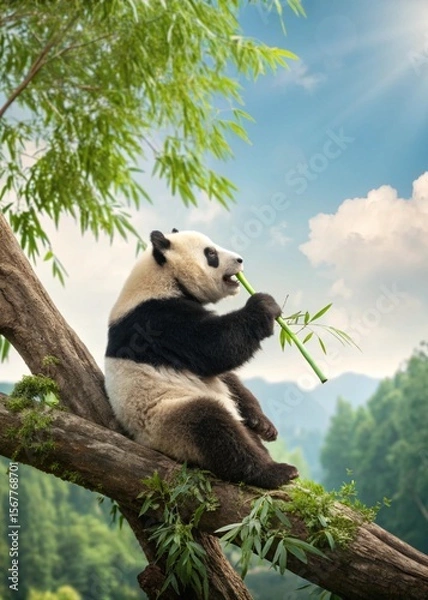 Obraz panda eating bamboo