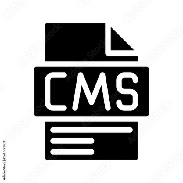 Fototapeta Cms Glyph Icon. Content Management System File Abbreviation Platform for managing web content