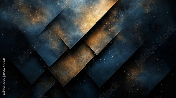 Fototapeta Dynamic geometric abstract with glowing particles.
Dark background with sharp, intersecting lines and light.