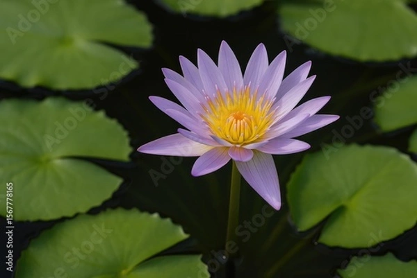 Fototapeta Radiant violet lotus blossoming in a tranquil pond with water lilies