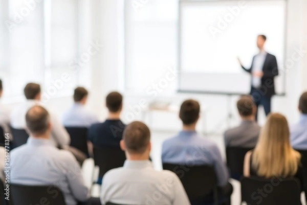 Fototapeta Abstract blurred backdrop for professional gatherings and educational sessions