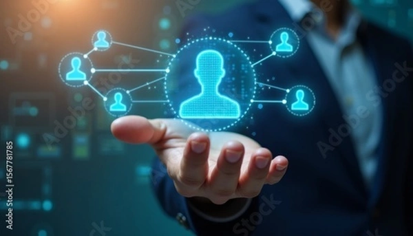 Fototapeta Digital Network Connection Concept with Businessman Hand