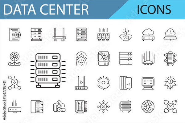 Fototapeta Various Data Center and Server Icons for Network Storage and Security Systems
