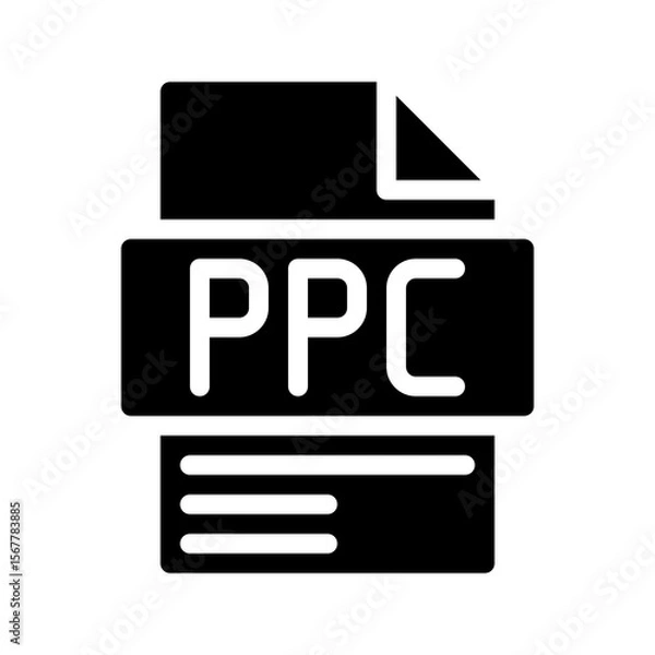 Fototapeta Ppc Glyph Icon. File Document icon abbreviation for Advertising model where advertisers pay per click